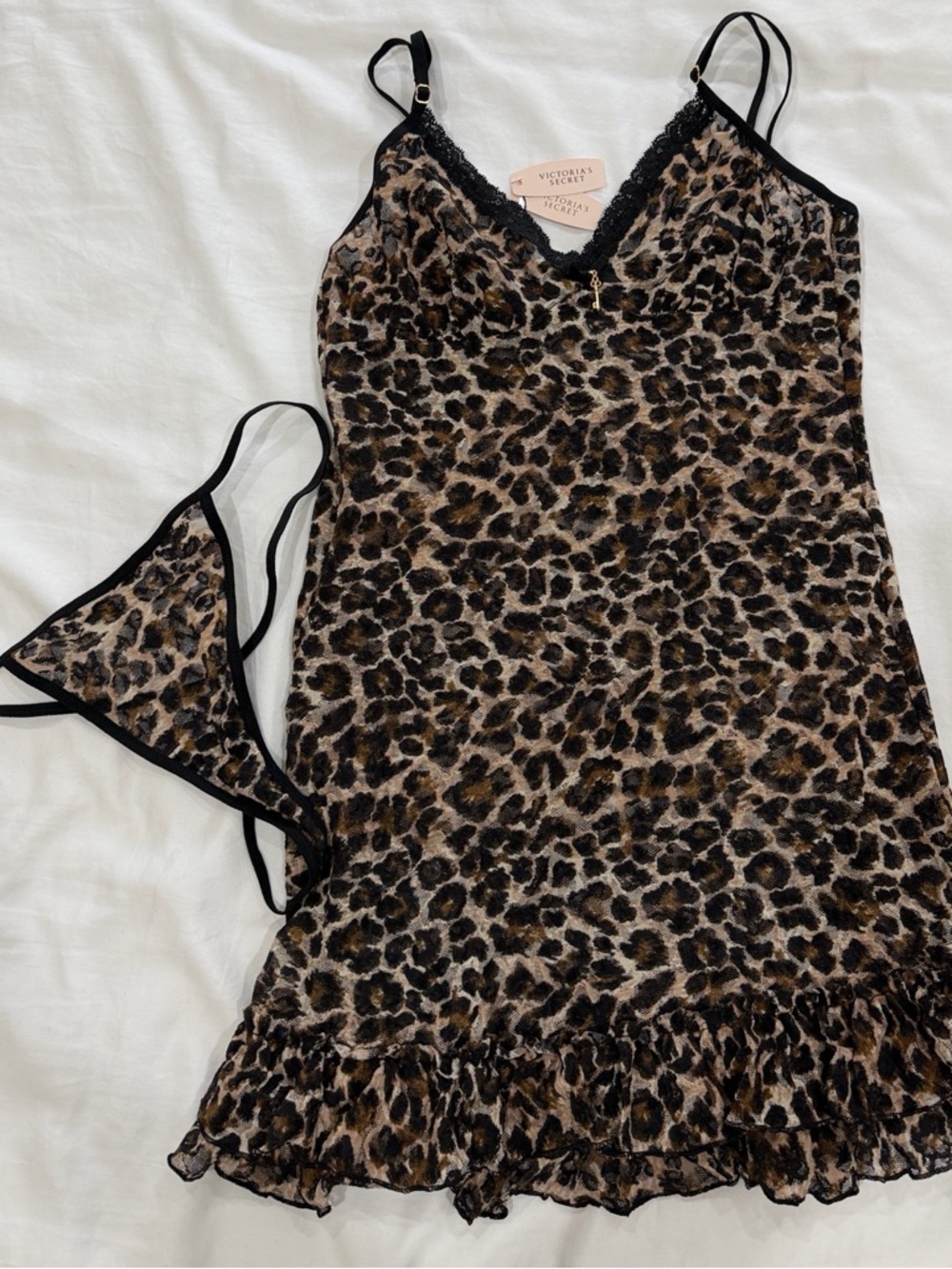 NWT VTG Y2K 2009 Victoria’s Secret Leopard Lace Slip Dress Matching Set Medium
